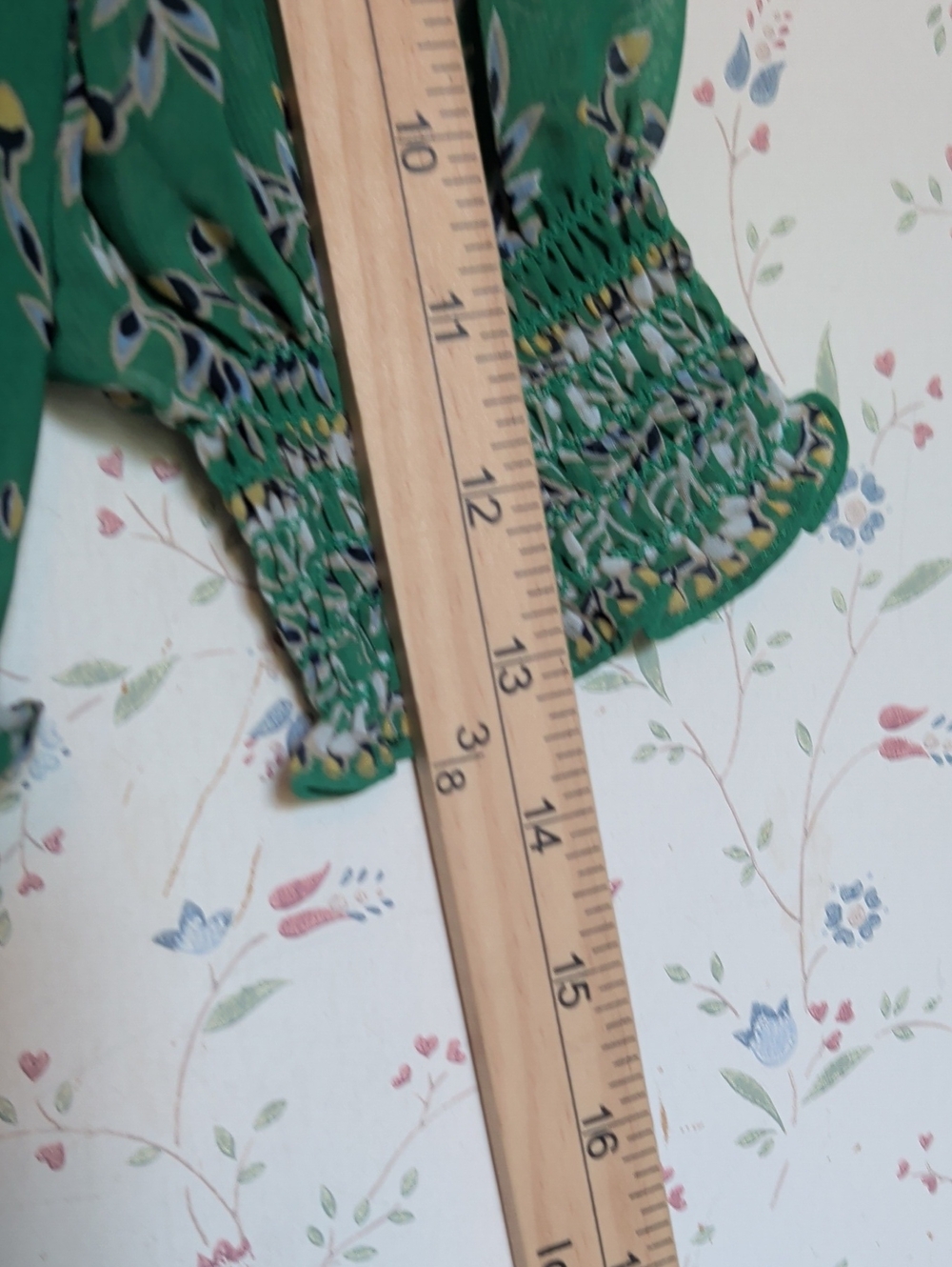 Max Studio Dress S Green Floral Maxi Smocked Tiered Wedding Guest Boho Fairy - Picture 10 of 11